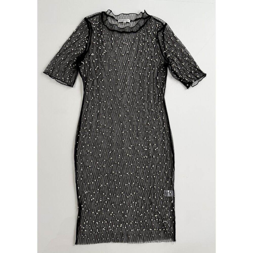 Hot & Delicious Black Sheer pearl dress/cover up L - Picture 5 of 12